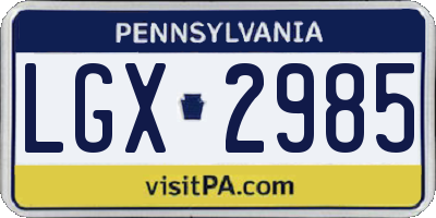 PA license plate LGX2985