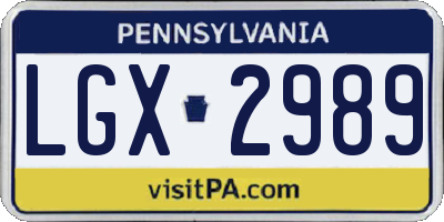 PA license plate LGX2989