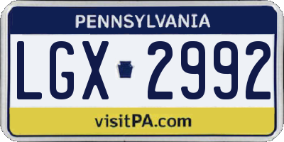 PA license plate LGX2992