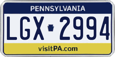 PA license plate LGX2994