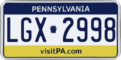 PA license plate LGX2998