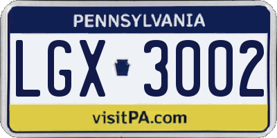 PA license plate LGX3002