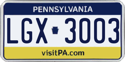 PA license plate LGX3003