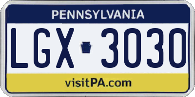 PA license plate LGX3030