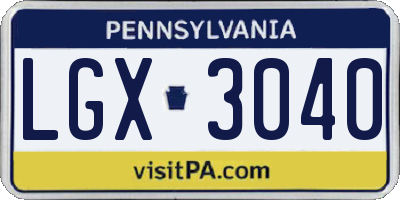 PA license plate LGX3040