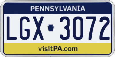 PA license plate LGX3072