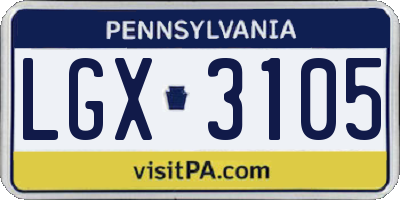 PA license plate LGX3105