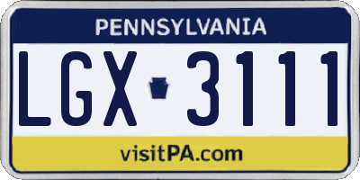 PA license plate LGX3111