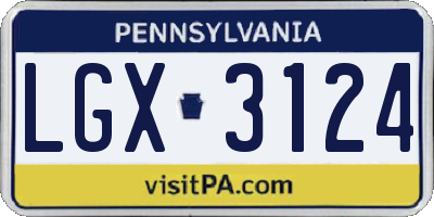 PA license plate LGX3124