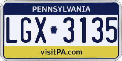 PA license plate LGX3135