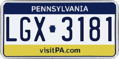 PA license plate LGX3181