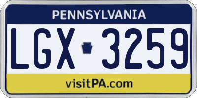 PA license plate LGX3259