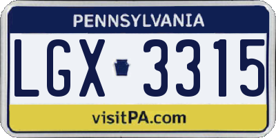 PA license plate LGX3315