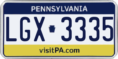 PA license plate LGX3335