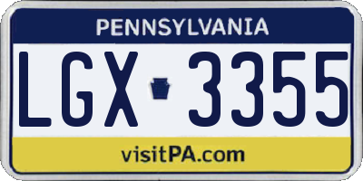 PA license plate LGX3355