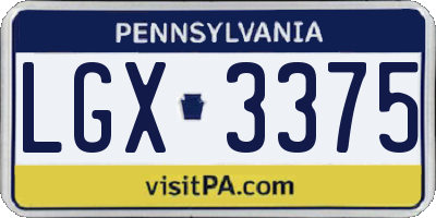 PA license plate LGX3375