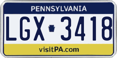 PA license plate LGX3418