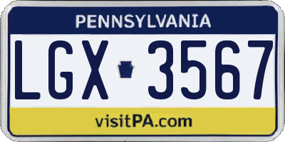 PA license plate LGX3567