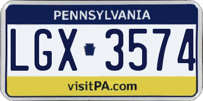 PA license plate LGX3574