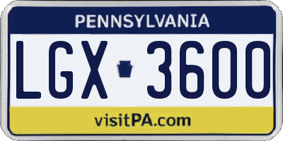 PA license plate LGX3600