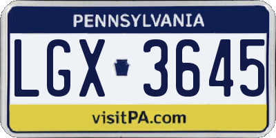 PA license plate LGX3645
