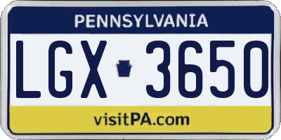 PA license plate LGX3650