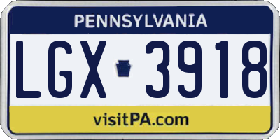 PA license plate LGX3918
