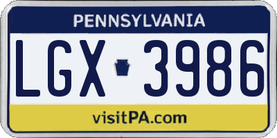 PA license plate LGX3986