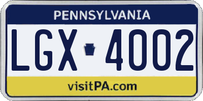 PA license plate LGX4002
