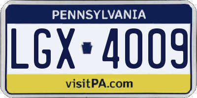PA license plate LGX4009
