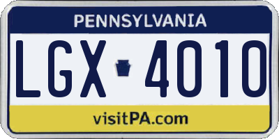 PA license plate LGX4010