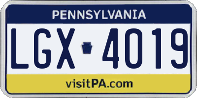 PA license plate LGX4019