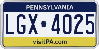 PA license plate LGX4025