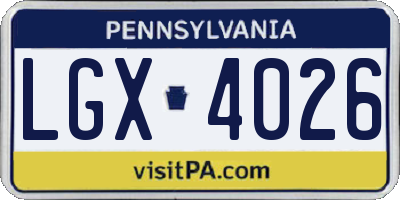PA license plate LGX4026