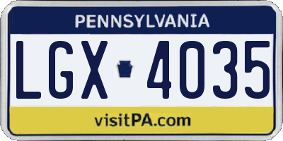 PA license plate LGX4035