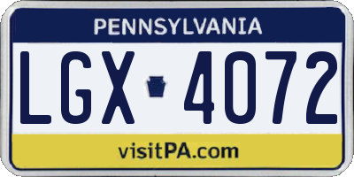 PA license plate LGX4072