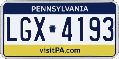 PA license plate LGX4193