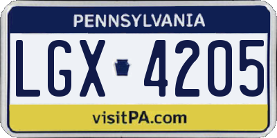 PA license plate LGX4205