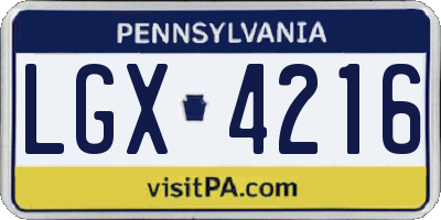 PA license plate LGX4216