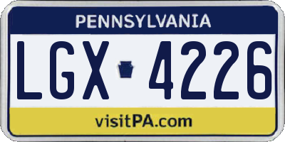 PA license plate LGX4226