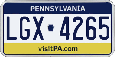 PA license plate LGX4265