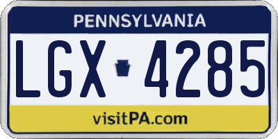 PA license plate LGX4285