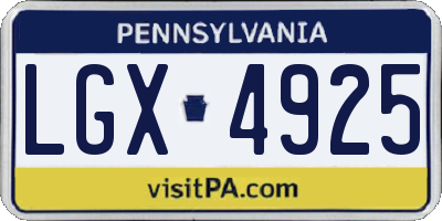 PA license plate LGX4925