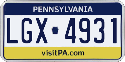 PA license plate LGX4931