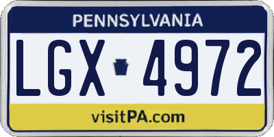 PA license plate LGX4972