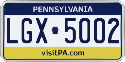 PA license plate LGX5002