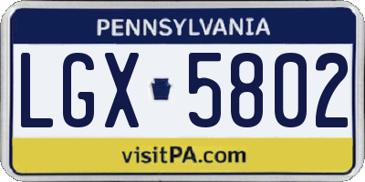 PA license plate LGX5802