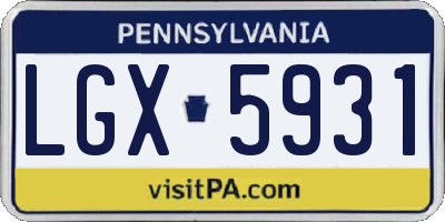 PA license plate LGX5931