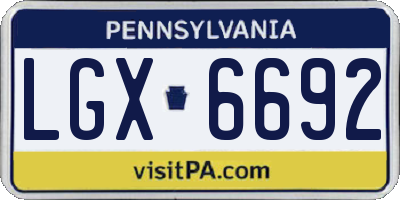 PA license plate LGX6692