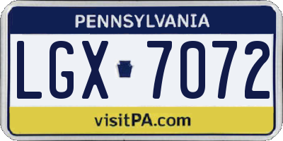 PA license plate LGX7072